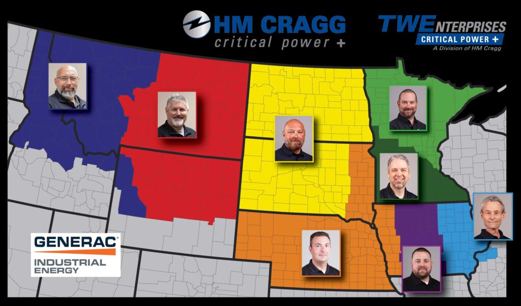Map of HM Cragg and TW Enterprises generator product sales territories